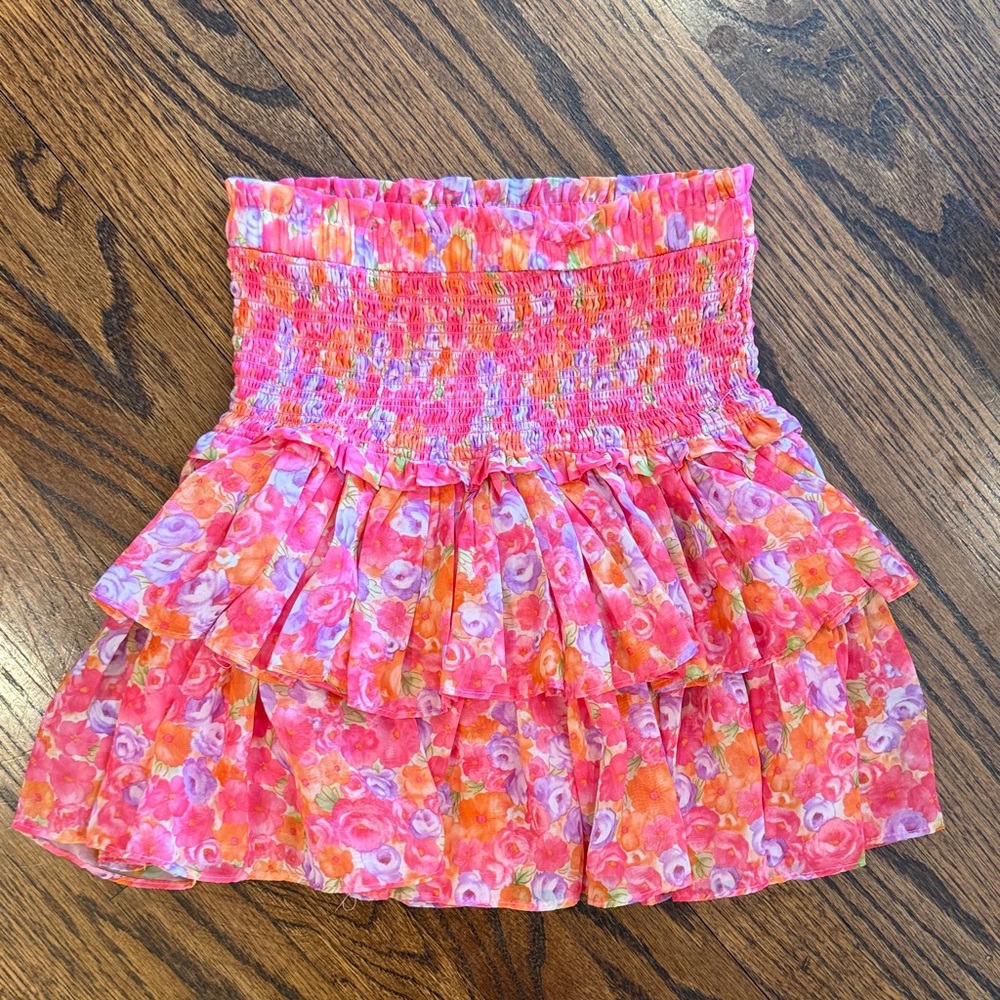 PANTS STORE Floral Ruffled Skirt in Pink and Orange
